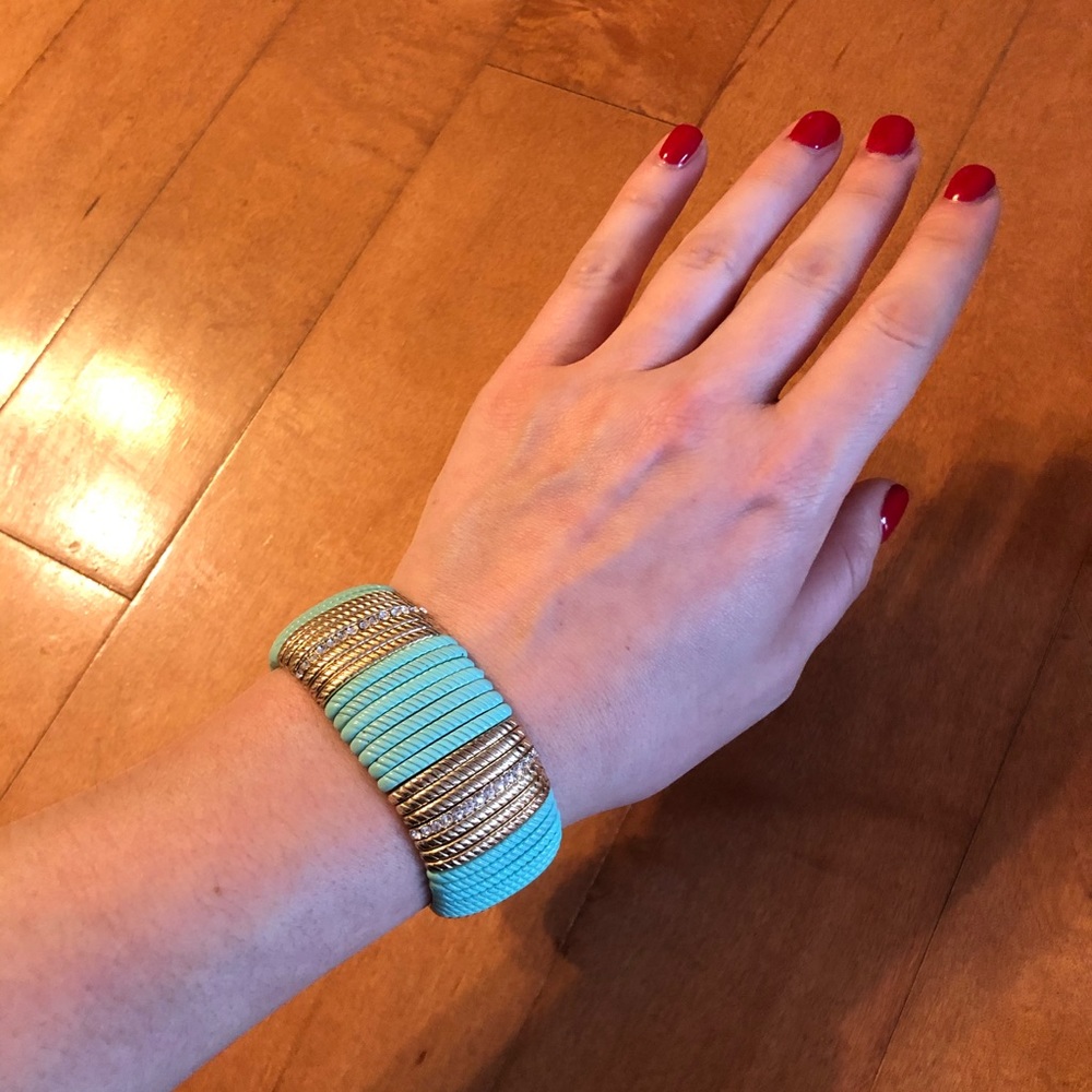 Turquoise Gold Rhinestone Stretch Bracelet